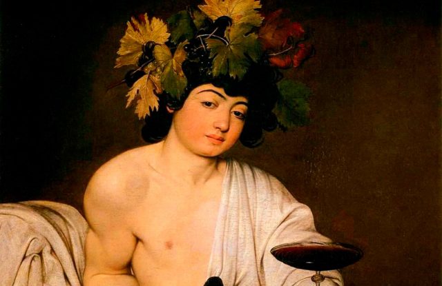 Dios Baco, Caravaggio (1595). Galería Uffizi, Florencia.