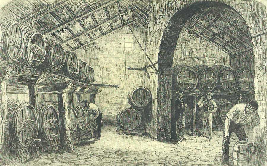 Reproducción de una vista de la Bodega de la Tercia en Montilla, propiedad de los Duques de Medinaceli.