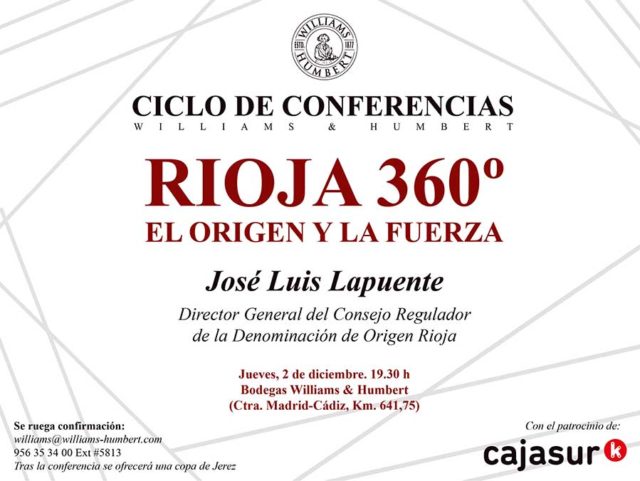 Williams & Humbert retoma su Ciclo de Conferencias con la intervención de José Luis Lapuente, director general del Consejo Regulador de la Denominación de Origen Rioja